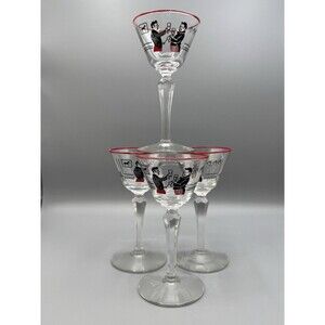 Vintage ~ Libbey Pickwick Dickens Merrymakers Martini Glass 1947 ~ Set Of 4